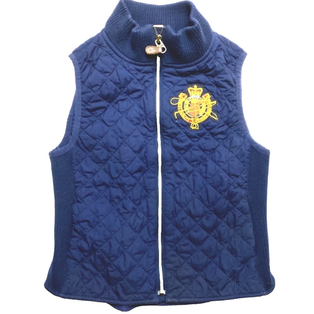 Ralph Lauren Quilted Vest Girls XL Navy Blue Crest Logo High Collar Jacket